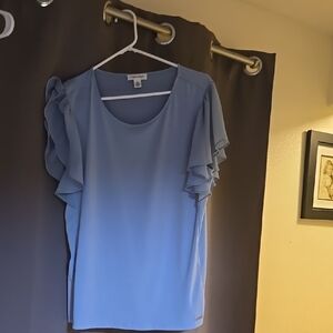 Calvin Klein Women's Blue Ruffle Sleeve Top